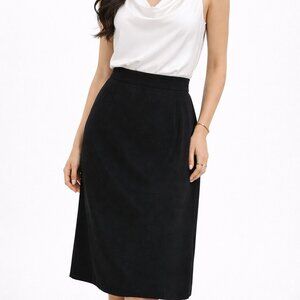 Vintage Steve Fabrikant Designer Wool Blend Chic Black A-Line Women's Skirt